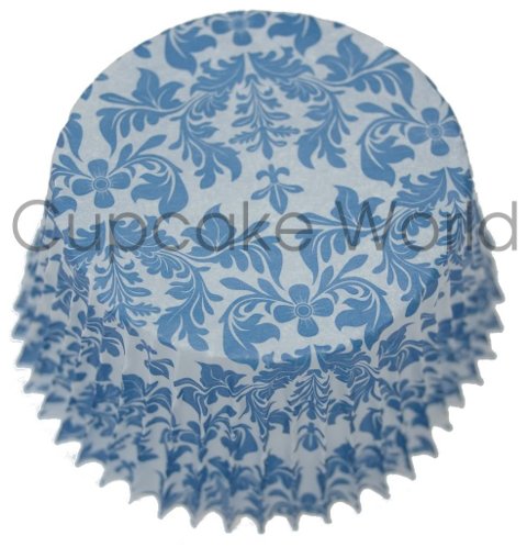 LOVELY BLUE FLORAL DAMASK PAPER MUFFIN CUPCAKE CASES 50PCS
